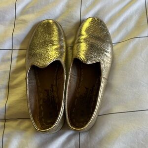 Sabah handmade gold leather loafer flats
